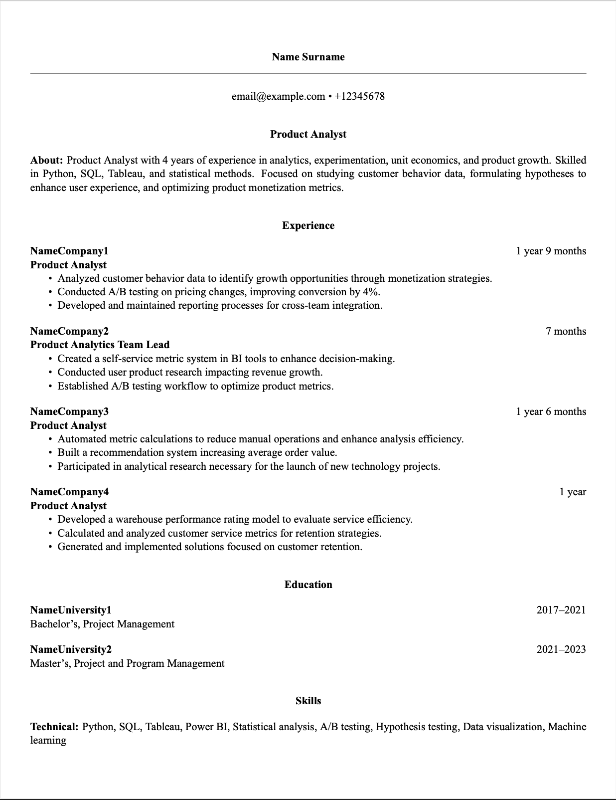 Resume template example